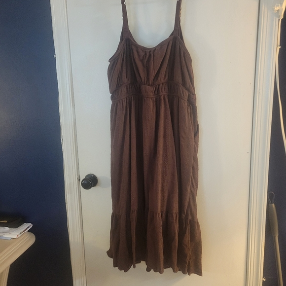 TORRID 2x Midi Textured Tiered Cotton Sun Dress Plus Size Brown - Picture 3 of 11